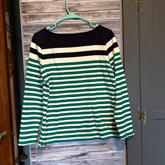 Talbots, petite M, navy, white, green stripes. - Picture 3 of 4